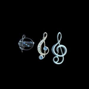 Vintage Silver and Gold tone Music Note Brooch Set